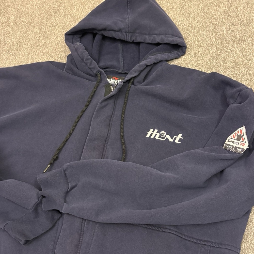 Bulwark FR CAT2 2112 Jacket Mens XL Blue Full Zip Sweatshirt Hoodie Flame Resist